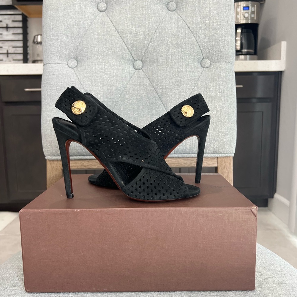 LOUIS VUITTON SUEDE PERFORATED SLING BACK SANDALS